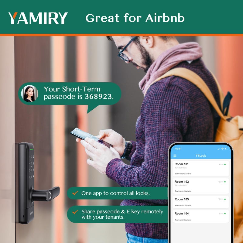 Yamiry Smart Door Lock, Biometric Fingerprint, Keyless Entry, App Control, 6 Ways to Unlock, DIY Installation, Black - Image 5